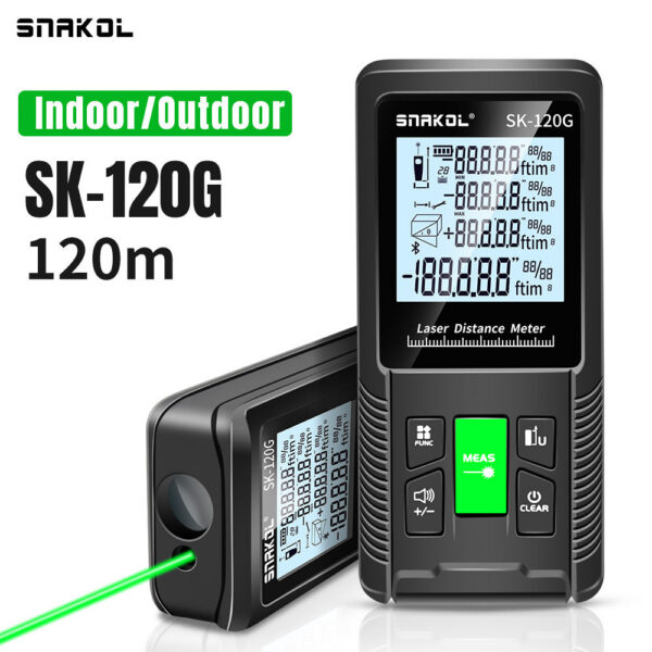 Snakol Tape Measure 120M Green Laser Distance Meter High Accuracy Roulette Multiple Measurement Functions Electronic Ruler