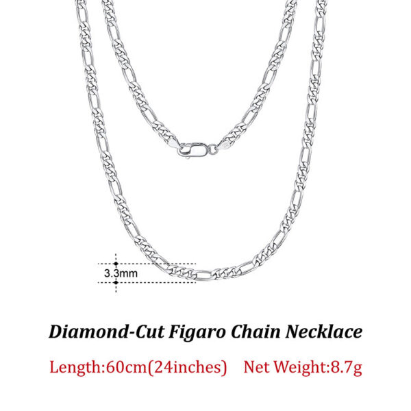 Rinntin Sterling 3.3mm Diamond-Cut Figaro Chain For Men Women Fashion Sier Necklace Jewelry SC34