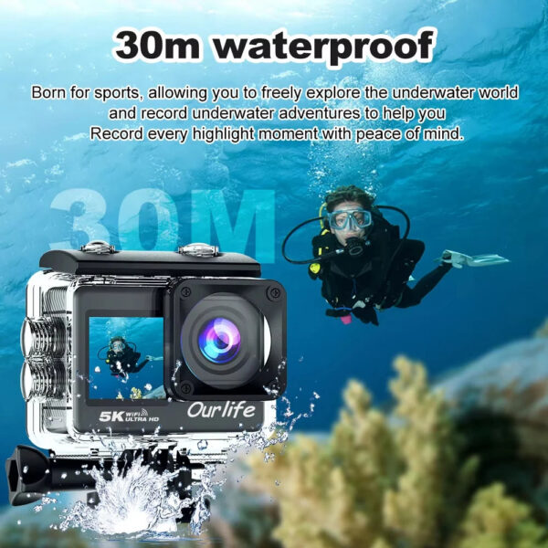 3ce327f67cd1569f Ourlife 5K Action Camera 4K60FPS 2.0 Inch Touch Screen WiFi 170° Wide Angle 30M Waterproof Bicycle Motorcycles Sports Cameras