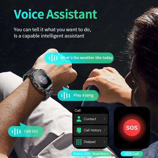 LIGE New Smart 1.96 Inch Screen 420 MAh Bluetooth Call Voice Assistant Watch Sports Fiess Waterproof Smartwatch For Men