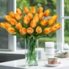 10 Pcs Orange Tulips Artificial Flowers Real Touch Fake Tulips Fake Flowers for Decoration 13.5" Faux Tulips Faux Flowers Bulk Artificial Tulips Flowers for Vase Centerpieces Home Wedding Bouquet