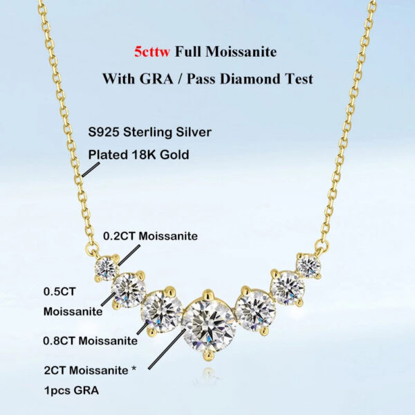 EWYA Sparkling 1.7/2.8/5cttw Full Moissanite Pendant Necklace for Women S Sier Plated Gold Pass Diamond Test Necklaces