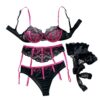 3d39ede5bda1ad04 WDIRARA Women's Floral Lace Push Up Garter Lingerie Set with Stockings