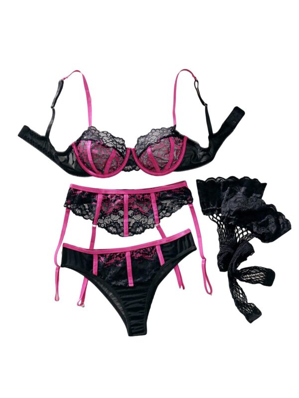 3d39ede5bda1ad04 WDIRARA Women's Floral Lace Push Up Garter Lingerie Set with Stockings