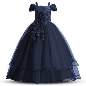 Teens Dresses for Wedding Evening Kids Appliques Flower Princess Birthday Party Long Gown Girls Vestidos Banquet Dress