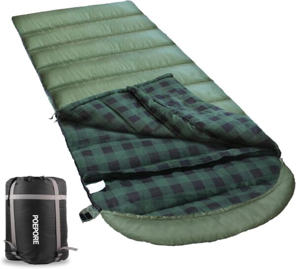Flannel Sleeping Bag 0 Degree Cold Weather for Adults XXL Sleeping Bag 4 Season Big and Tall with Pillow Compression Sack