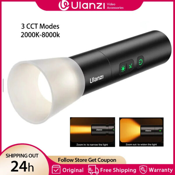 3d5e3f8e7864b2ce Ulanzi LM07 Videography Flashlight Zoomable Photography Light Bi-Color Dimmable Brightness Videolight 2000-8000K CCT for Outdoor