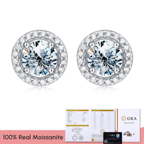 3d8b6d1ca4549c4e GRA Zircon Moissanite Diamond Stud Earrings for Women Real 925 Sterling Silver Round Halo Earrings Luxury Wedding Fine Jewelry