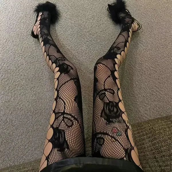 3d8f848108e31de0 Love Flower Mesh Kawaii Japanese Girls Lolita Ins Stockings Cute White Pantyhose Spring Summer Ultrathin Transparent Hosiery 240111
