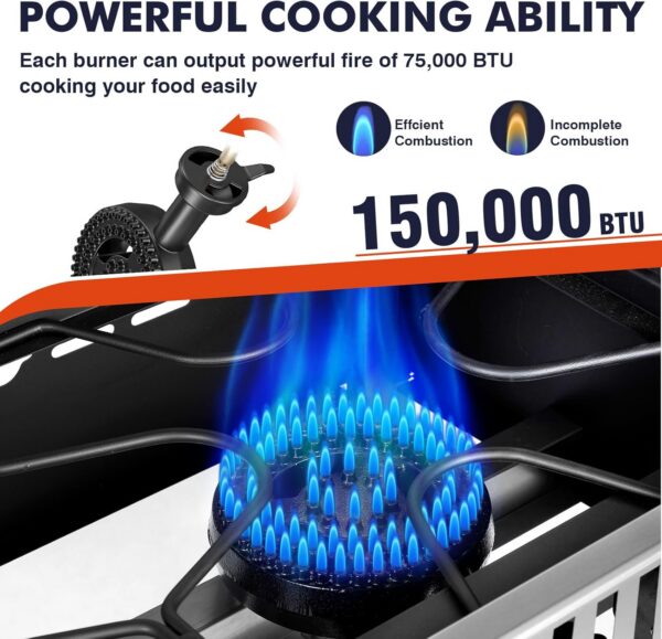 3daea84126c353e0 Llamaviva 2 Burner Outdoor Gas Burner with Side Shelves, Auto-ignition & Regulator, 150,000 BTU Propane Outdoor Stoves for Cooking, Camping&BBQ Cookouts