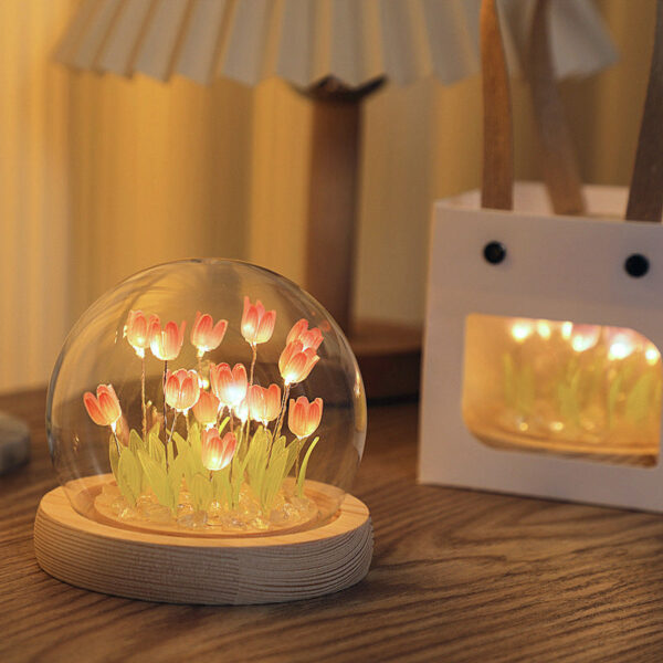 Artificial Tulip Flower Light Handmade DIY Bedside LED Night Bedroom Decor Christmas Birthday Gifts Table Lamp