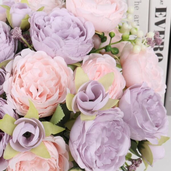 Artificial Peonies Silk Flowers, Faux Peony Bouquet 4 Bundles Florals Arrangements Decor for Farmhouse Home Boho Wedding Table Centerpiece, Fake Plastic Flowers Bulk for Vase Decoration (Pink Purple)