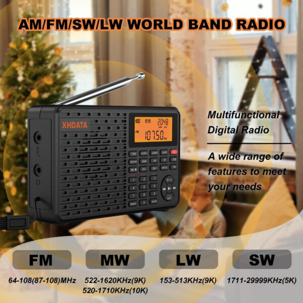 XHDATA D-109 Stereo Digital Portable AM SW MW FM Bluetooth Compatible Multifunctional Radio Support TF Card Player