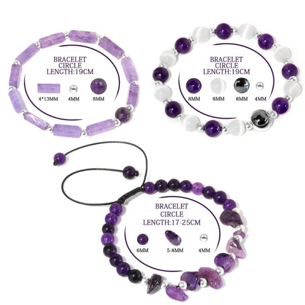 3ddb8b7245d30f32 3pcs/Set Body-Purifying Amethyst Bracelet Weight Loss, Yoga, Meditation - Healing Stone Jewelry for Women and Men