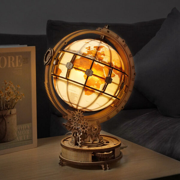 Wooden Globe Lamp Puzzle Games Birthday Gift Kids Adults for Home Decor Building Blocks 3D