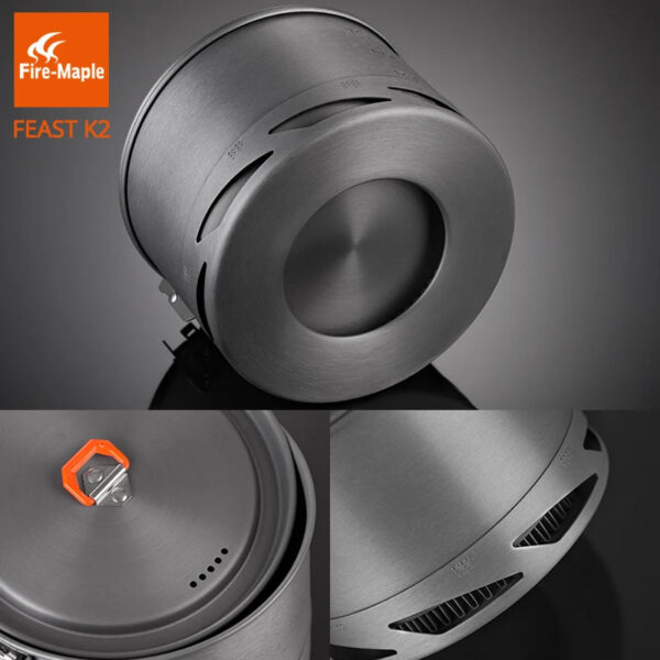 Fire Maple Feast Series K2 1.5L Outdoor Portable Foldable Handle Heat Exchanger Pot Camping Kettle Picnic Cookware 338g FMC-K2