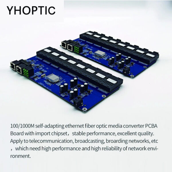 Single Mode Fiber Optic Convertor, PCBA Board, 8 Fiber Optic Ports, 2 RJ45 Port, 0-20KM, 1310/1550