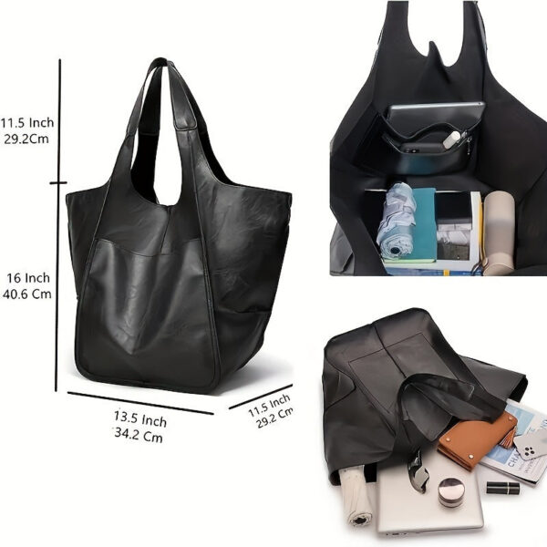 3e3230b8a18d3985 Large Capacity Retro Tote Bag, Soft PU Leather Shoulder Bag, Stitching Handbag For Work Travel Shopping