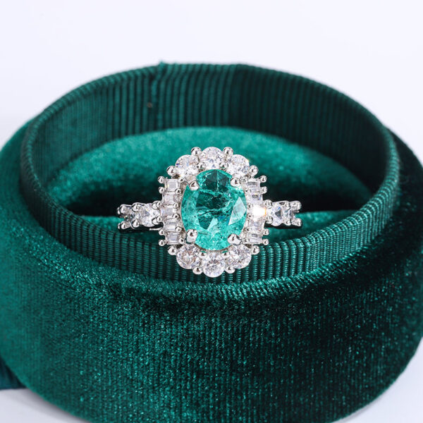 Exquisite Paraiba Green High Carbon Diamond Sterling Sier Ring for Women Double Crystal Anniversary Gift Party Jewelry
