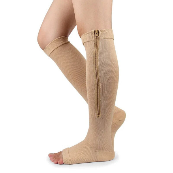 1 Pair Zipper Women Men Pain Relief Stretchy Stockings Compression Sports Socks Support Open Toe
