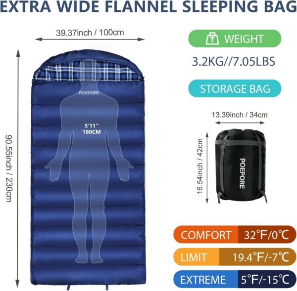 3e744f3eee9309a9 0 Degree Sleeping Bag 100% Cotton Flannel XXL Cold Weather Winter Oversized Sleeping Bag for Adults Camping Zero Degree Big and Tall with Compression Sack