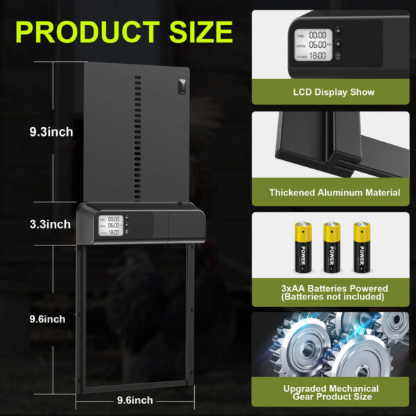 Automatic Aluminum Opener Timer Controlled Open/Close Door Anti-Pinch Function Chicken Coop