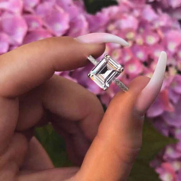 Emerald Cut 2ct Diamond Cz Ring Sterling Sier Promise Engagement Wedding Band Rings for Women Gemstones Party Jewelry Gift