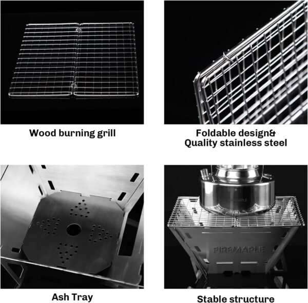 Fire-Maple Maverick Camping Wooden Burning Stove | Stainless Steel Square Firepit with Grill | Folding Fire Pit for Bonfire Backyard Patio Deck Camp Picnic (Square)