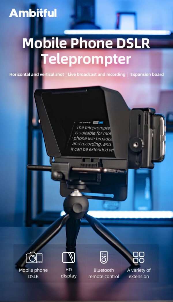 3ea233071c8a2320 Ambitful Phone and DSLR Recording Mini Teleprompter Portable Inscriber Mobile Teleprompter Artifact Video With Remote Control