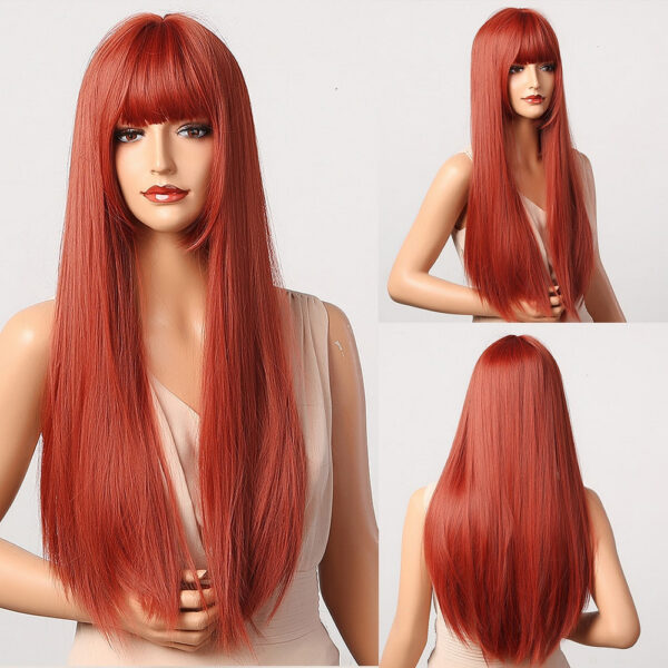 3ea8a3074336610c Light Wine Red Synthetic Wigs With Bangs for Women Long Straight Hair Wig Natural Cosplay Party Heat Resistant