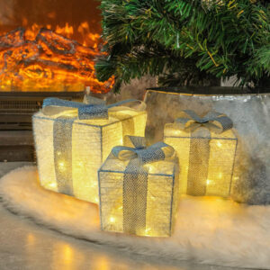 3eac8a77bb9e028e Set of 3 Lighted Gift Boxes,LED Light Up Present Box Decorations for Outdoor Indoor Christmas Tree, Yard, Home Decor