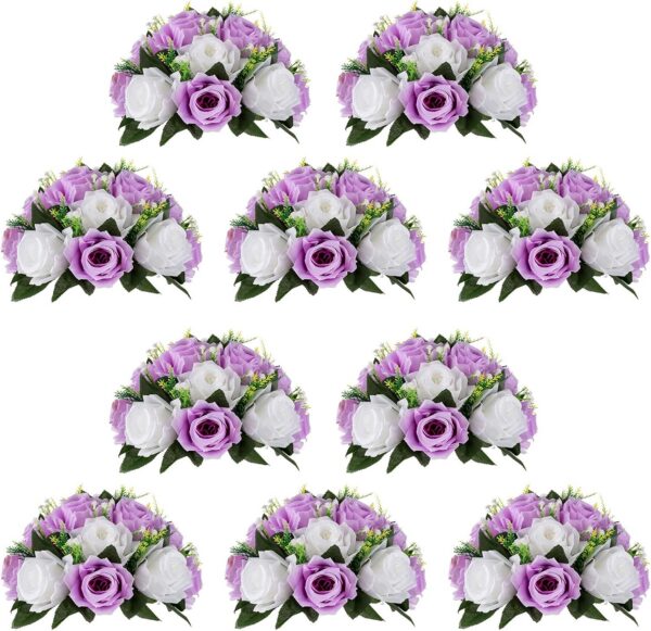 NUPTIO Flower Balls for Wedding Centerpieces - 2 Pcs 9.5 inch Diameter Fake Flower Ball Arrangement Bouquet Party Centerpieces for Tables - Dusty Blue Rose Bouquet Centerpiece Flowers for Table