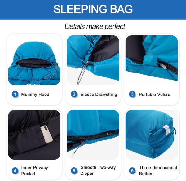 QEZER Ultralight Sleeping Bag for Adults,only 780g Backpacking Sleeping Bag Filled 600+FP Duck Down 5°C 15°C for Camping,and Hiking,Warehouse Outdoor