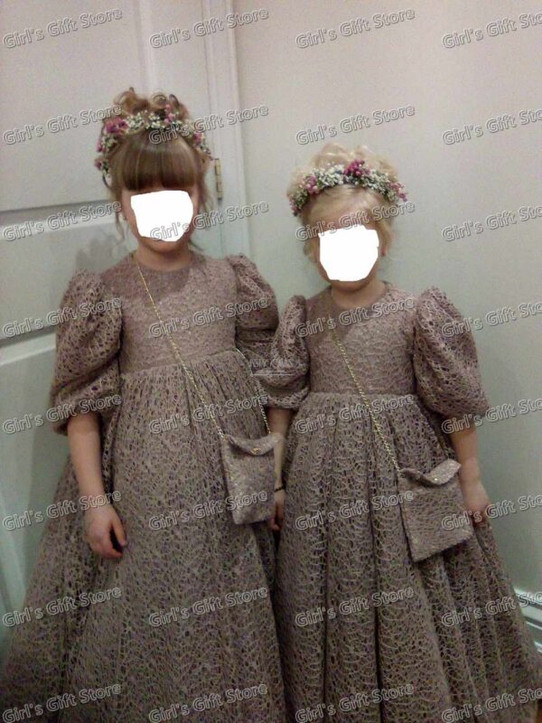 3f18a85918e56be6 Hollow Out Lace Stunning Children’s Gowns Flower Girl Dresses for Wedding Puffy Balloon 3/4 sleeve First Communion Party Gown