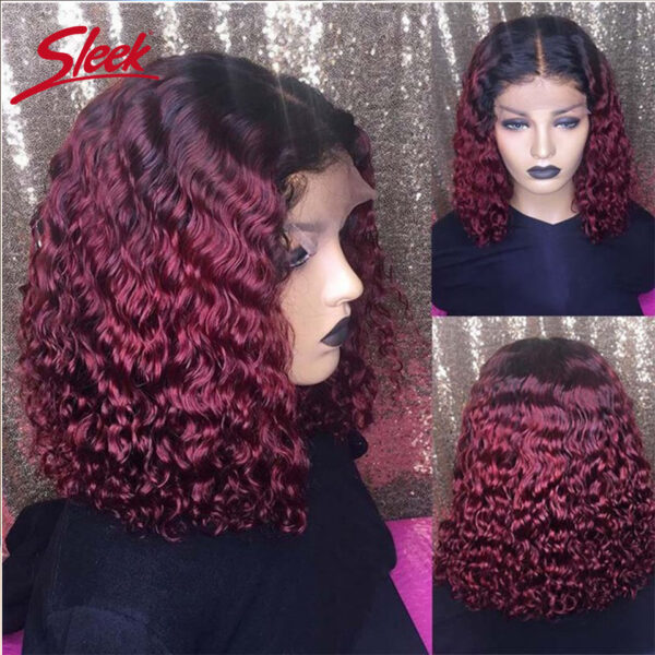 3f3b36017512b5e2 Deep Curly Bob Natural Black Color Brazilian HD Front Part 13x6 Transparent T Lace Highlight Hair Wigs