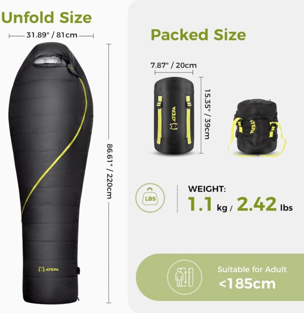 ATEPA Sleeping Bag for Adults, 3 Season Cold Weather & Warm Weather Compact Waterproof Sleeping Bag with Compression Sack for Camping Backpacking Hiking