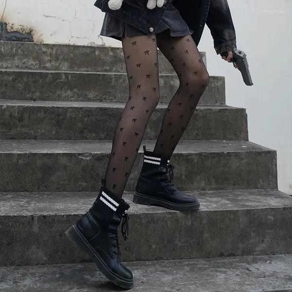 Socks Hosiery Women Spring Sexy Pantyhose Summer Bowknot Print Tights Stockings Step Foot Seamless Silk Stocking Mesh B60 GR8F