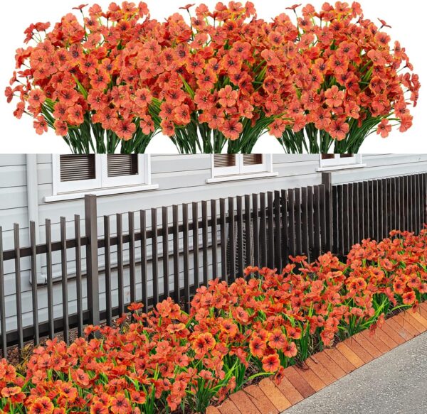21 Bundles Artificial Outdoor UV Resistant Flowers No Fade Fake Outside Flowers Plastic Greenery Faux Shrubs Garden Porch Window Box Home Decoration(Purple)