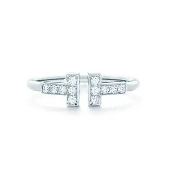 2024 designer ring Double Ring Serling Sier Plaed Rose Gold Opening Inlaid With Diamond Half Wedding Anniversary for women gift with boxq1