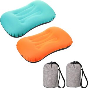 3f7945d71a84cbc4 Camping Travel Pillow-Compressible,Ultralight Inflatable,Compact, Comfortable, Ergonomic Inflating Pillows for Neck & Lumbar Support While Camp, Hiking, Backpacking (Blue+Orange 2pcs)