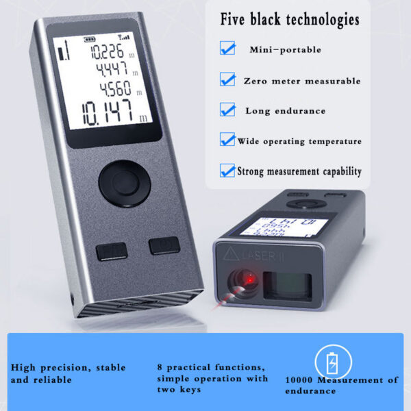Mini Rangefinder Digital Tape Measure Laser Ruler USB Charge Aluminum Alloy Fuselage Measuring Distance: 30m/40m/50m