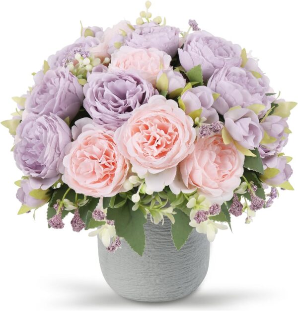 Artificial Peonies Silk Flowers, Faux Peony Bouquet 4 Bundles Florals Arrangements Decor for Farmhouse Home Boho Wedding Table Centerpiece, Fake Plastic Flowers Bulk for Vase Decoration (Pink Purple)