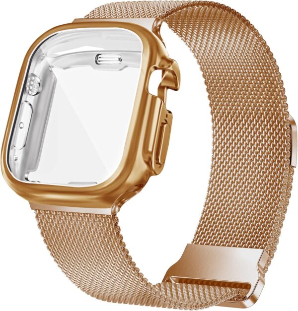 Geoumy Metal Magnetic Bands Compatible for Apple Watch Band 38mm with Case, Stainless Steel Milanese Mesh Loop Replacement Strap Compatible with iWatch Series 8/7/6/5/4/3/2/1 SE Women Men, Rose Gold