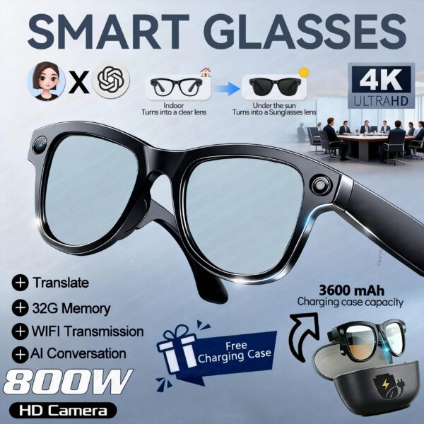 3fb9035c498c07a1 2026 New 3600mAh Large Capacity Smart Glasses 800W Pixel Anti-shake Camera 120+Language Translation Video Recording Call Glasses