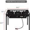 Bonnlo 3 Burner Outdoor Portable Propane Stove Gas Cooker, Heavy Duty Iron Cast Patio Burner with Detachable Stand Legs for Camp Cooking (3-Burner 225,000-BTU)