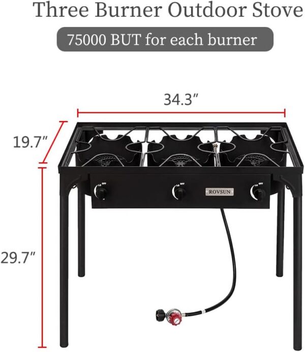 Bonnlo 3 Burner Outdoor Portable Propane Stove Gas Cooker, Heavy Duty Iron Cast Patio Burner with Detachable Stand Legs for Camp Cooking (3-Burner 225,000-BTU)