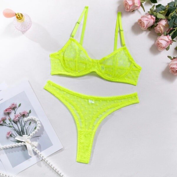 Sexy Polka Dot Half Cup See Through Sheer Push Up Bra And Thong Underwear Sets Ultra Thin Transparent Basic Erotic Lingerie Set