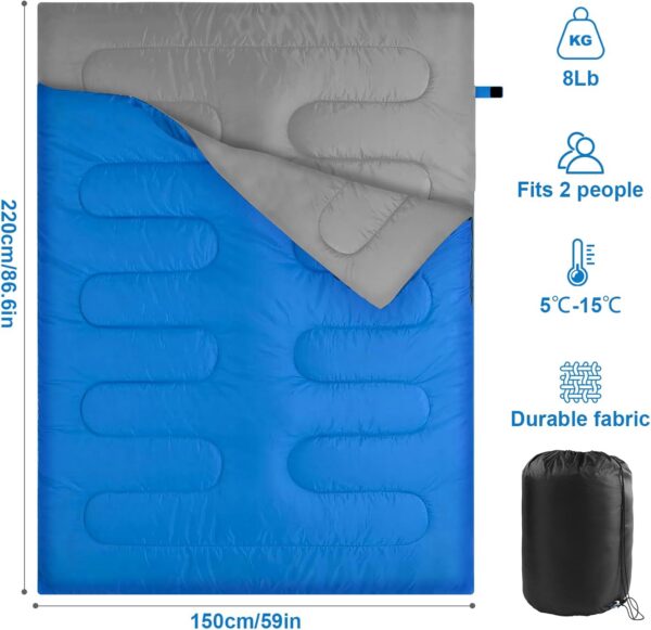Double Sleeping Bag, 3 Season Waterproof Warm Rectangular Sleeping Bag for Adults, 2 Person Sleeping Bags with Compression Sack for Camping, Hiking, Backpacking, Outdoor Traveling