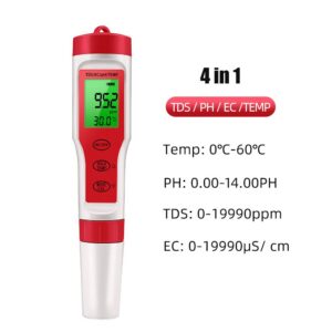 4 in 1 PH TDS EC Temperature Meter Digital Quality Monitor Tester for Pools Drinking Water Aquariums