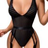 3ff340ca08bd85a3 Kaei&Shi Sexy Ribbed Top,Plunge V, Snap Crotch, Leg Strap, Backless 3Pc Bodysuit